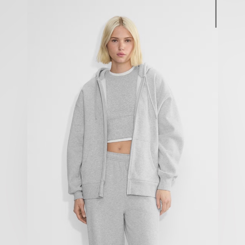 Aritzia TNA Cozy Sweatfleece Boyfriend Zip Hoodie, light greyish-baby blue, L